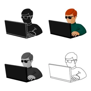 Computer hacker icon in cartoon style isolated on white background. Hackers and Stock-Illustration