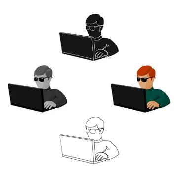 Computer hacker icon in cartoon,black style isolated on white background 库存插图
