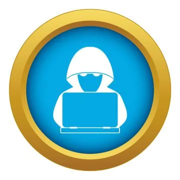 Computer hacker with laptop icon blue vector isolated Illustrazione stock