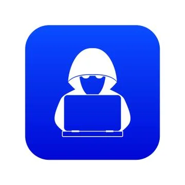 Computer hacker with laptop icon digital blue 스톡 일러스트