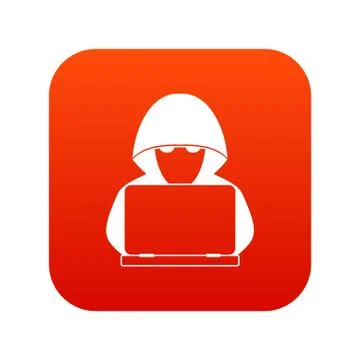 Computer hacker with laptop icon digital red Stock Illustration