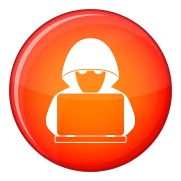 Computer hacker with laptop icon, flat style 스톡 일러스트