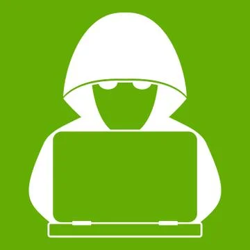 Computer hacker with laptop icon green Stock Illustration