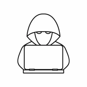 Computer hacker with laptop icon, outline style Illustrazione stock
