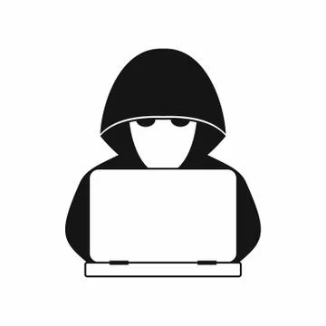 Computer hacker with laptop icon, simple style Illustrazione stock