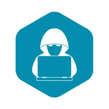 Computer hacker with laptop icon, simple style Illustrazione stock
