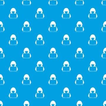 Computer hacker with laptop pattern seamless blue イラスト素材