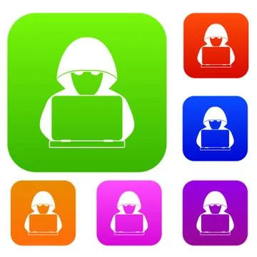 Computer hacker with laptop set collection 스톡 일러스트