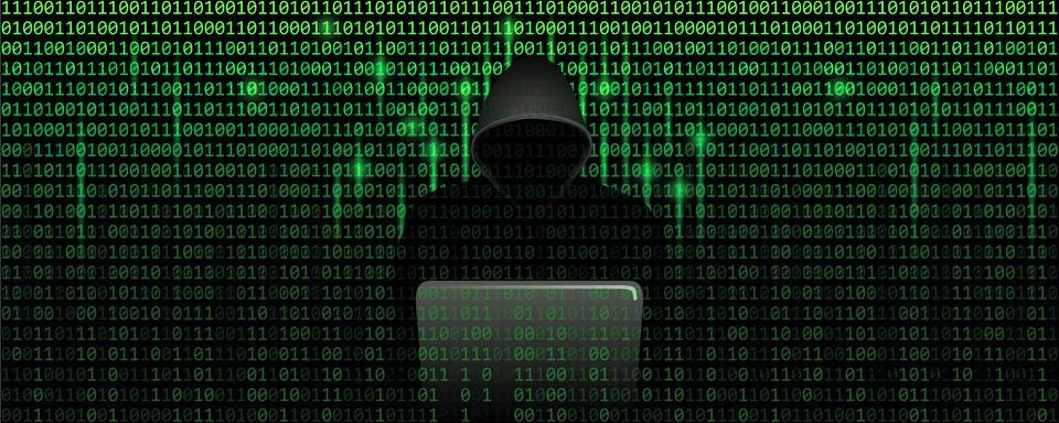 Computer hacker in matrix cybercrime concept with binary code web background Stock Illustration