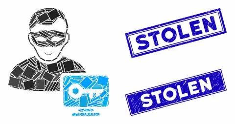 Computer Hacker Mosaic and Distress Rectangle Stolen Seals Stock Illustration