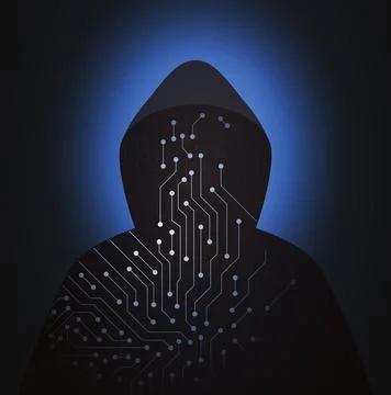 Computer hacker with new tech of Artificial intelligence, hooded man Stock Illustration