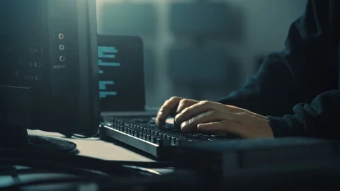 Computer Hacker at Night With Code Stock Footage