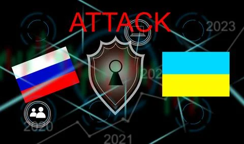 Computer hacker or Cyber attack concept background with Ukraine flag and the Illustrazione stock