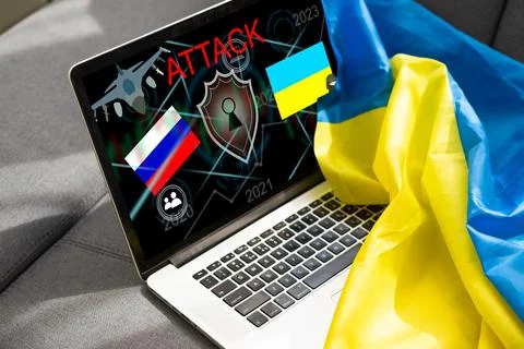 Computer hacker or Cyber attack concept background with Ukraine flag and the 스톡 사진