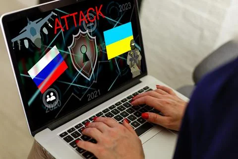 Computer hacker or Cyber attack concept background with Ukraine flag and the 스톡 사진