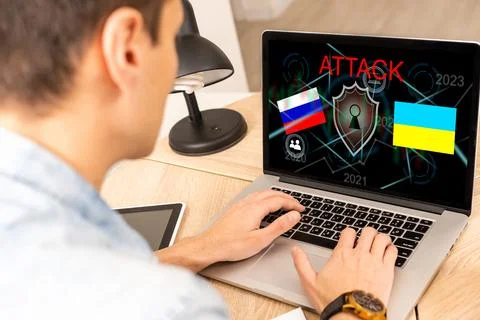 Computer hacker or Cyber attack concept background with Ukraine flag and the 写真素材