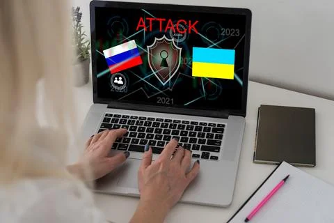Computer hacker or Cyber attack concept background with Ukraine flag and the 스톡 사진