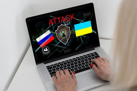 Computer hacker or Cyber attack concept background with Ukraine flag and the 스톡 사진