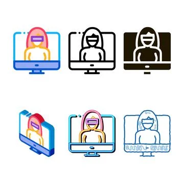 Computer hacker set icon vector outline 스톡 일러스트