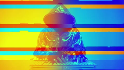 Computer hacker in silver jacket Stock Footage 227398741