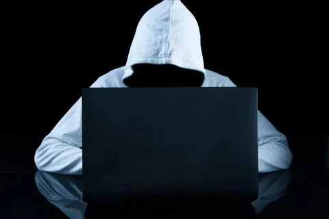 Computer hacker stealing data from a laptop concept for network security 스톡 사진