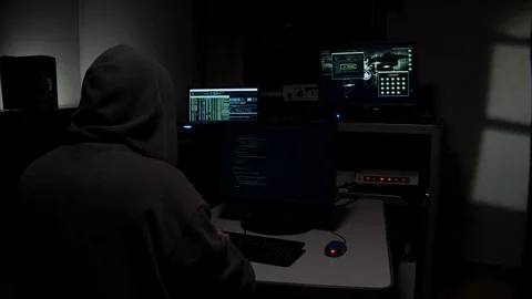 Computer hacker typing in code 스톡 동영상 107905149