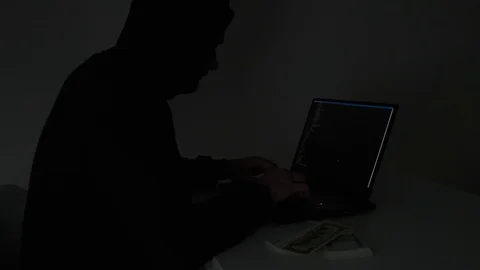 Computer hacker typing code on keyboard. Night working. Close up. Stock Footage 122216240