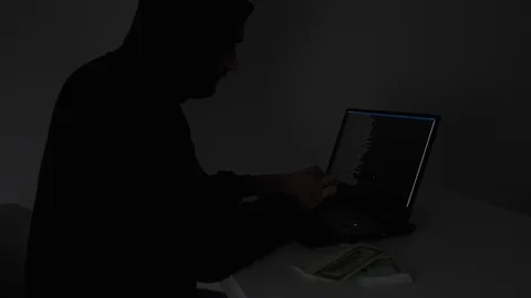 Computer hacker typing code on keyboard. Night working. Close up. Stock Footage 122216277