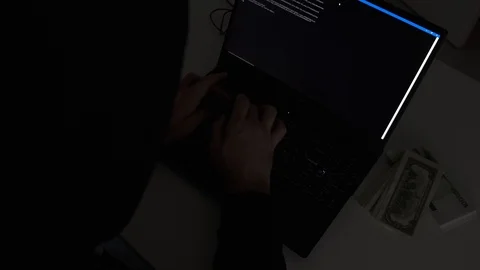 Computer hacker typing code on keyboard. Night working. Close up. Stock Footage 122216417