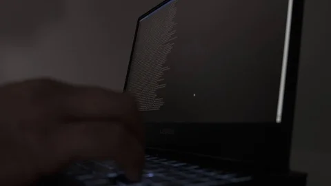 Computer hacker typing code on keyboard. Night working. Close up. Video stock 122216704