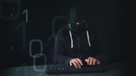 Computer hacker typing on keyboard, black copy-space background 4k Stock Footage 56229752