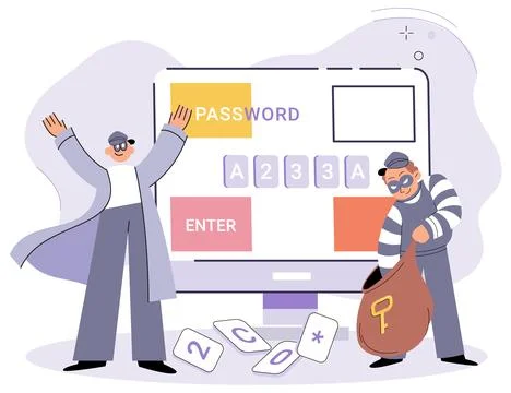 Computer hacker who steals money and personal data on Internet. Web crime with Stock Illustration
