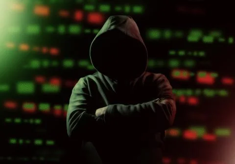 Computer Hacker without face in hood mask. 库存照片