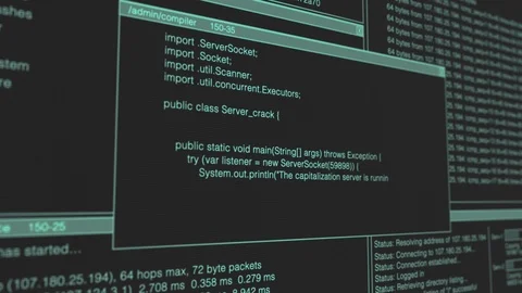 Computer Hackers Screen With Code, Pings, Trace Routes, and Hash encryption Stock-Footage 122714051