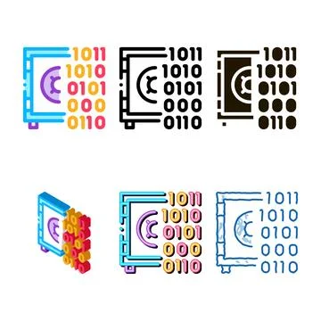Computer hacking with binary code icon set vector outline 스톡 일러스트