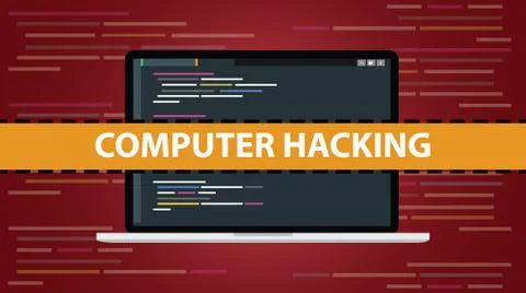 Computer hacking concept with code script programming on laptop 库存插图