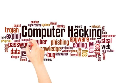 Computer hacking word cloud hand writing concept Illustrazione stock