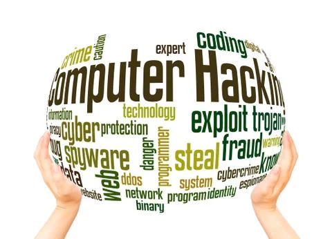 Computer hacking word cloud sphere concept Illustrazione stock