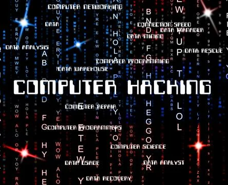 Computer Hacking Words Shows Data Stolen 3d Illustration Illustrazione stock