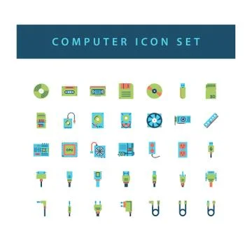 Computer Hadware icon set with colorful modern Flat style design. イラスト素材