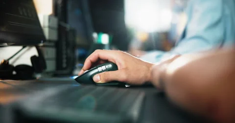 Computer, hand and programmer with person in office for gaming developer, code Stock Footage 309053520