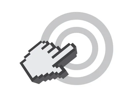 Computer hand mouse cursor clicking on a button. Illustrazione stock
