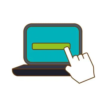 Computer with hand pointer icon image Illustrazione stock