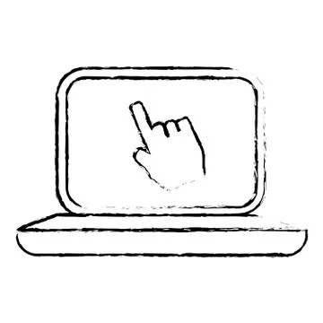 Computer with hand pointer icon image Illustrazione stock