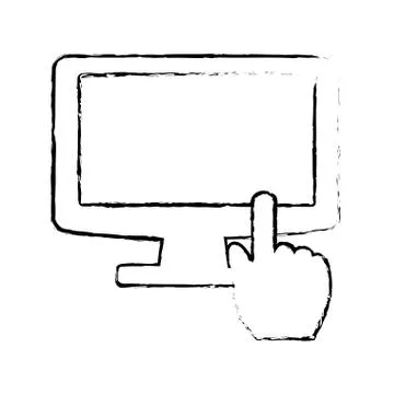 Computer with hand pointer icon image Illustrazione stock