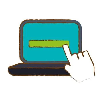 Computer with hand pointer icon image Illustrazione stock