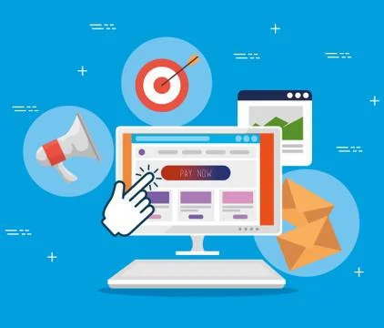 Computer with hand pointer pixel cursor 스톡 일러스트