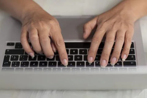 Computer hand shot from above 스톡 사진