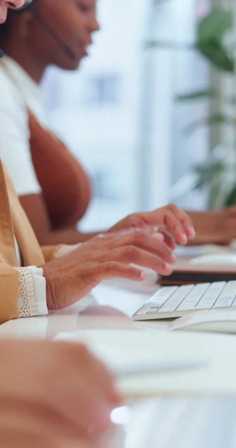 Computer, hands and woman typing in call center, customer care or email response Stock Footage 341392080