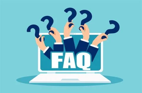 Computer with hands holding question icons Stock Illustration